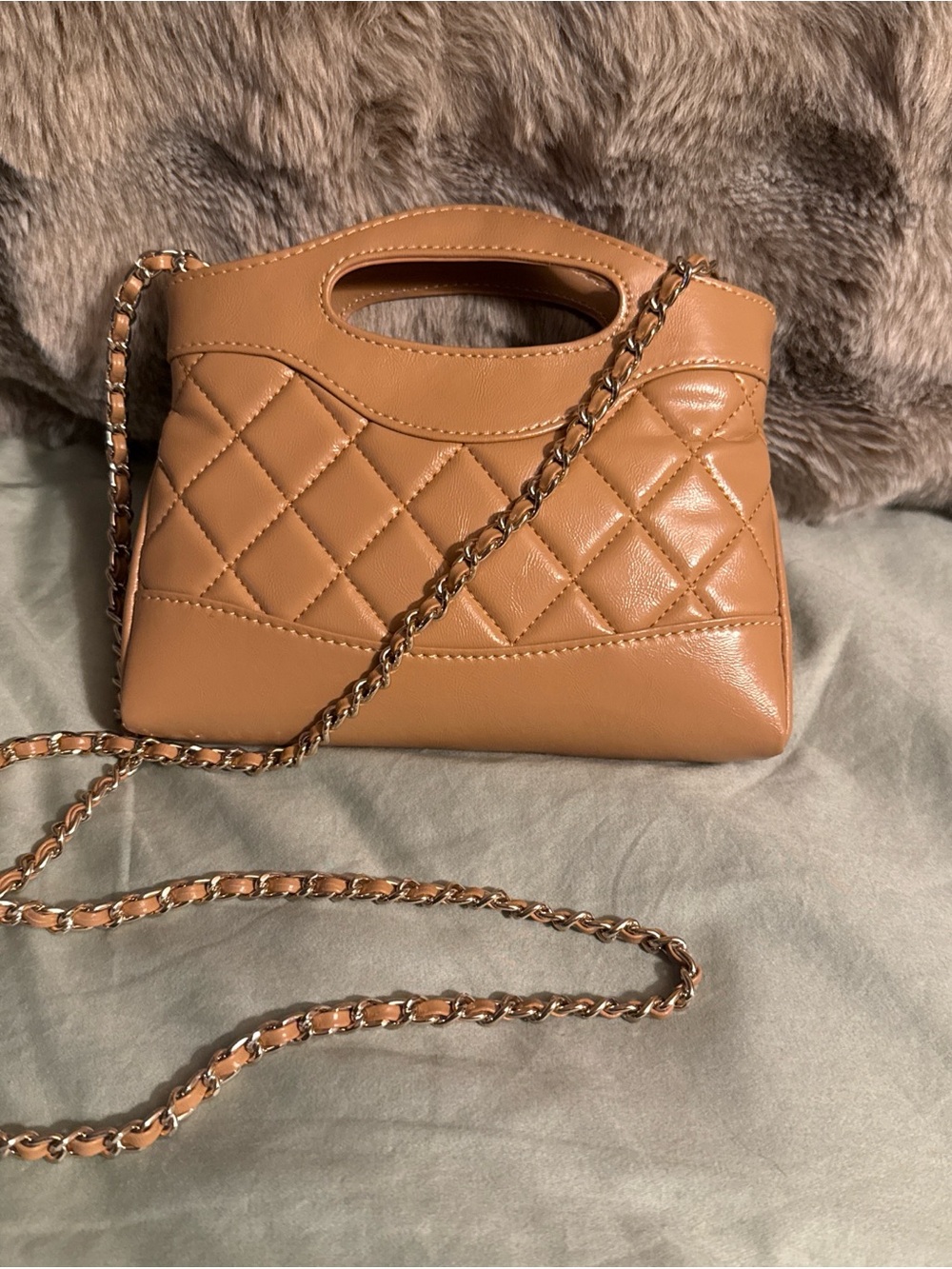 Quilted Tan Crossbody Bag with Chain Strap